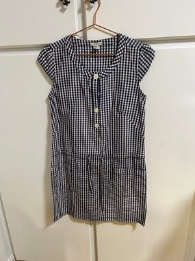 J. Crew Vintage Navy and White Gingham Shift Dress